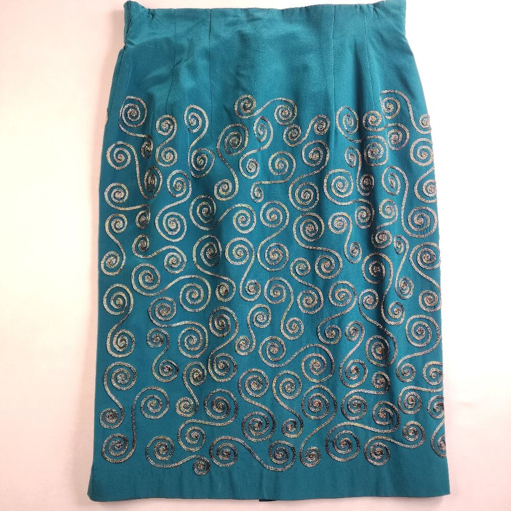 Orlando Ross Woman's Size 10 Lined 100% Silk Embroidered Straight Pencil Skirt